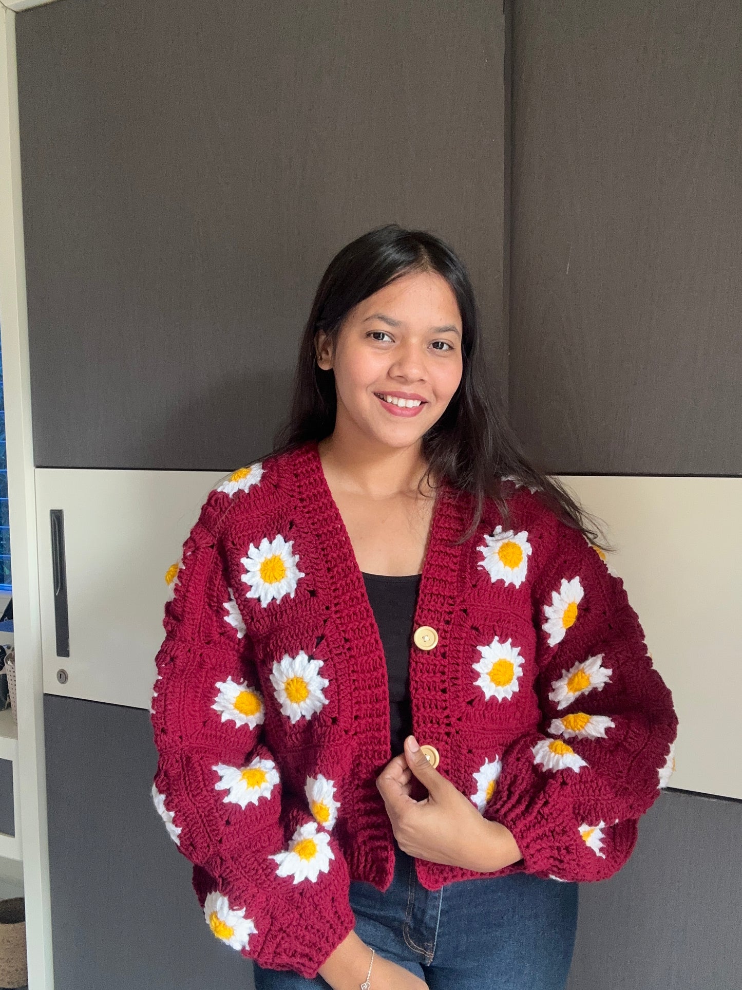 Maroon crochet cardigan