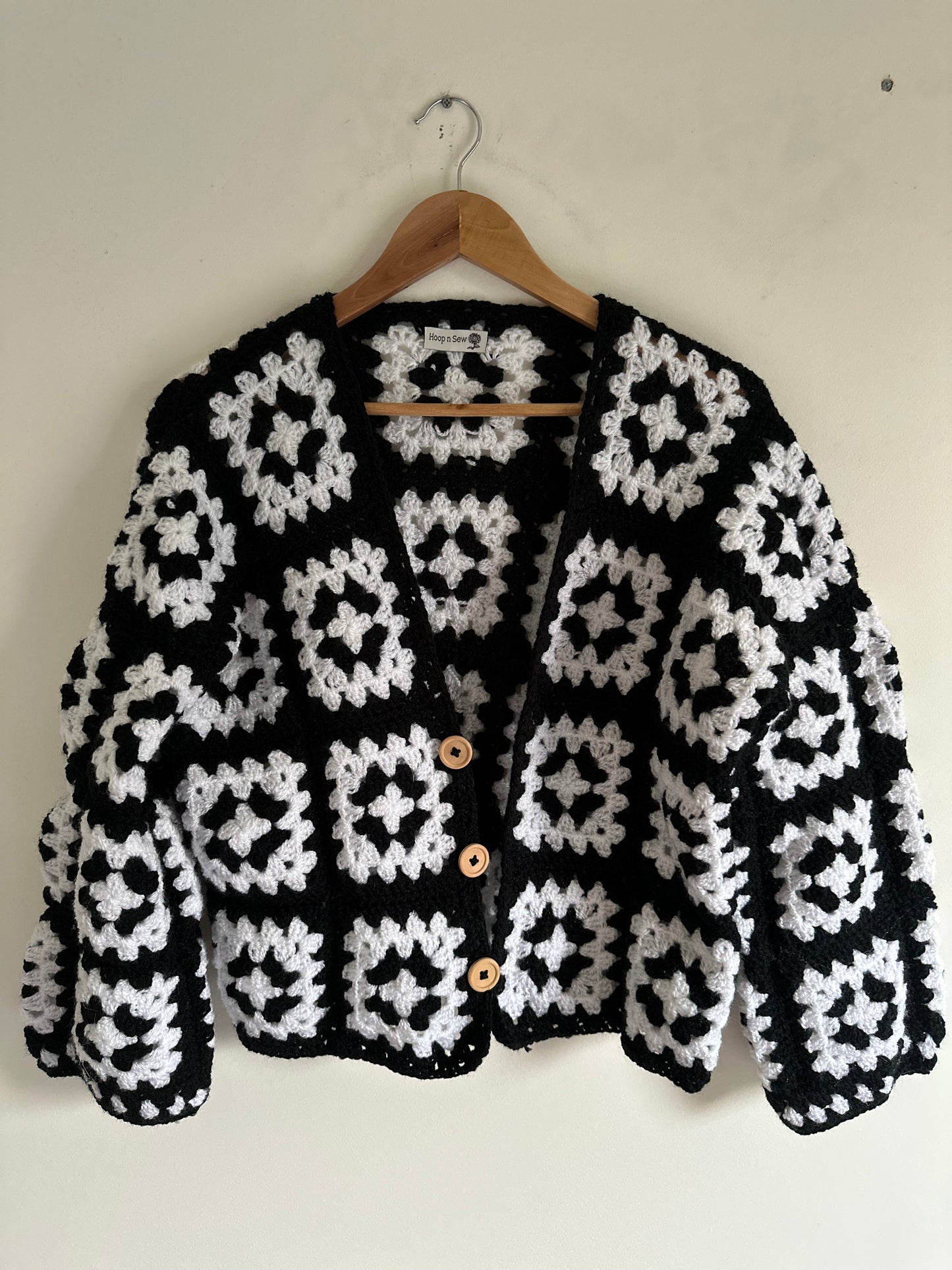 B & W crochet cardigan