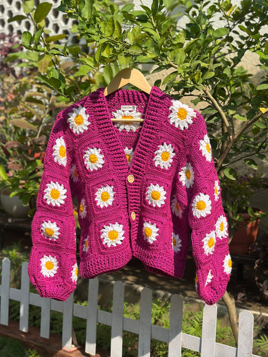 Dark pink crochet cardigan
