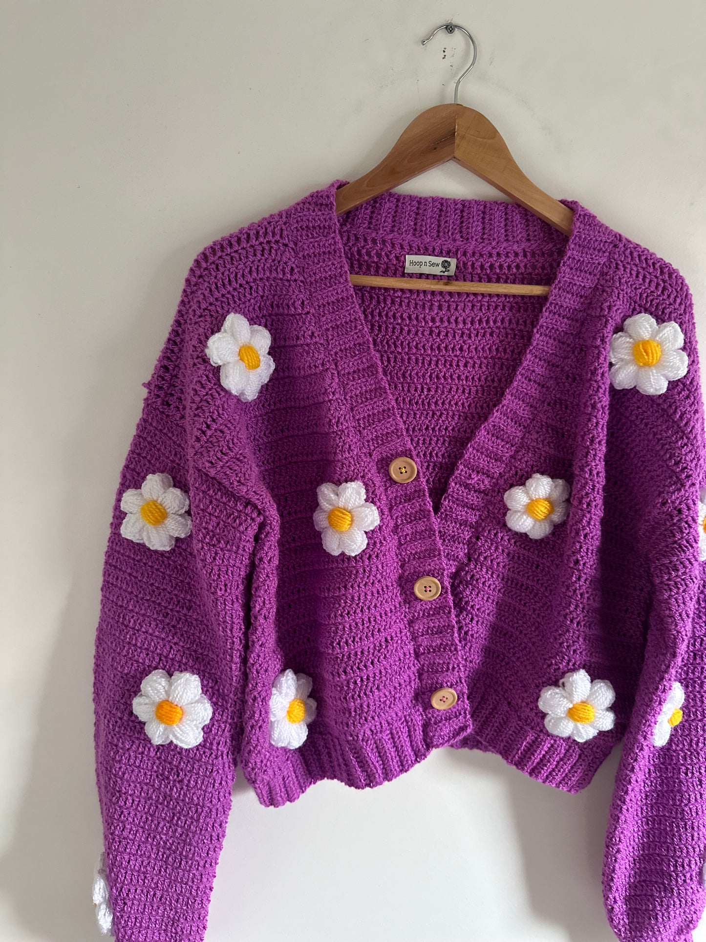 Deep pink daisy crochet cardigan