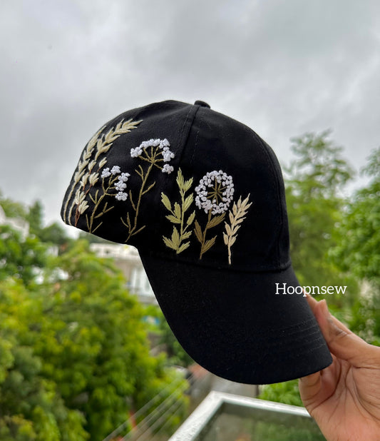 Floral embroidery cap