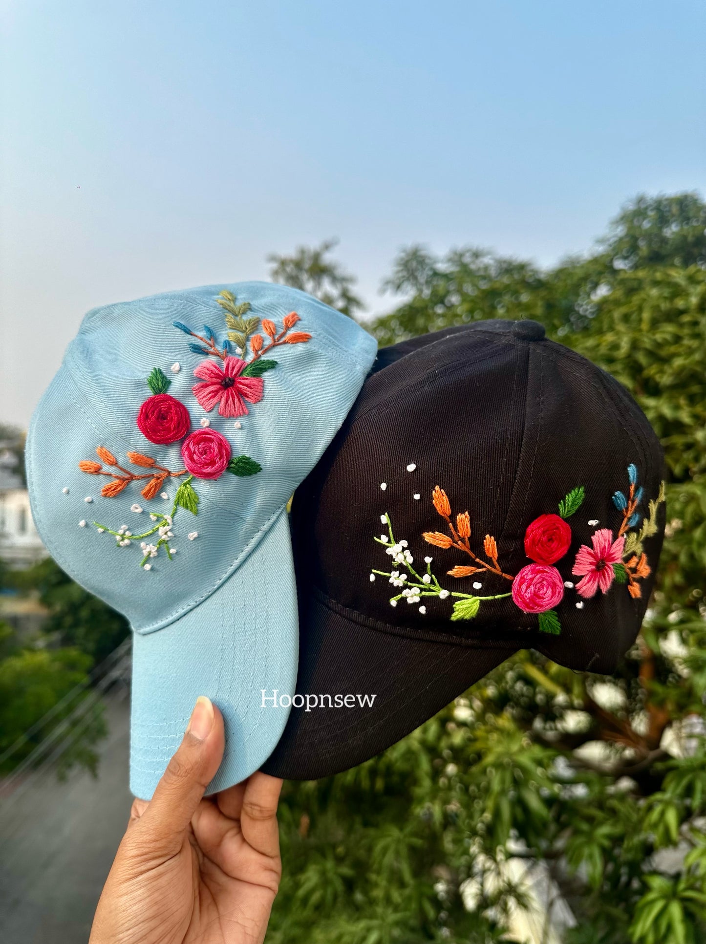 Floral embroidery cap