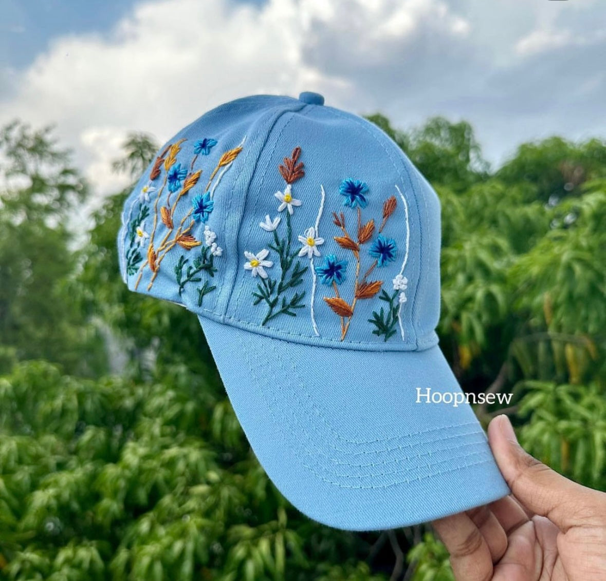 Floral embroidery cap