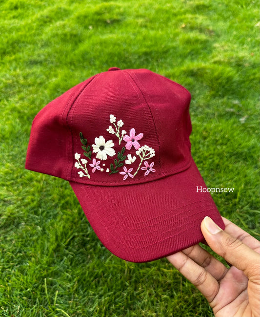 Floral embroidery cap