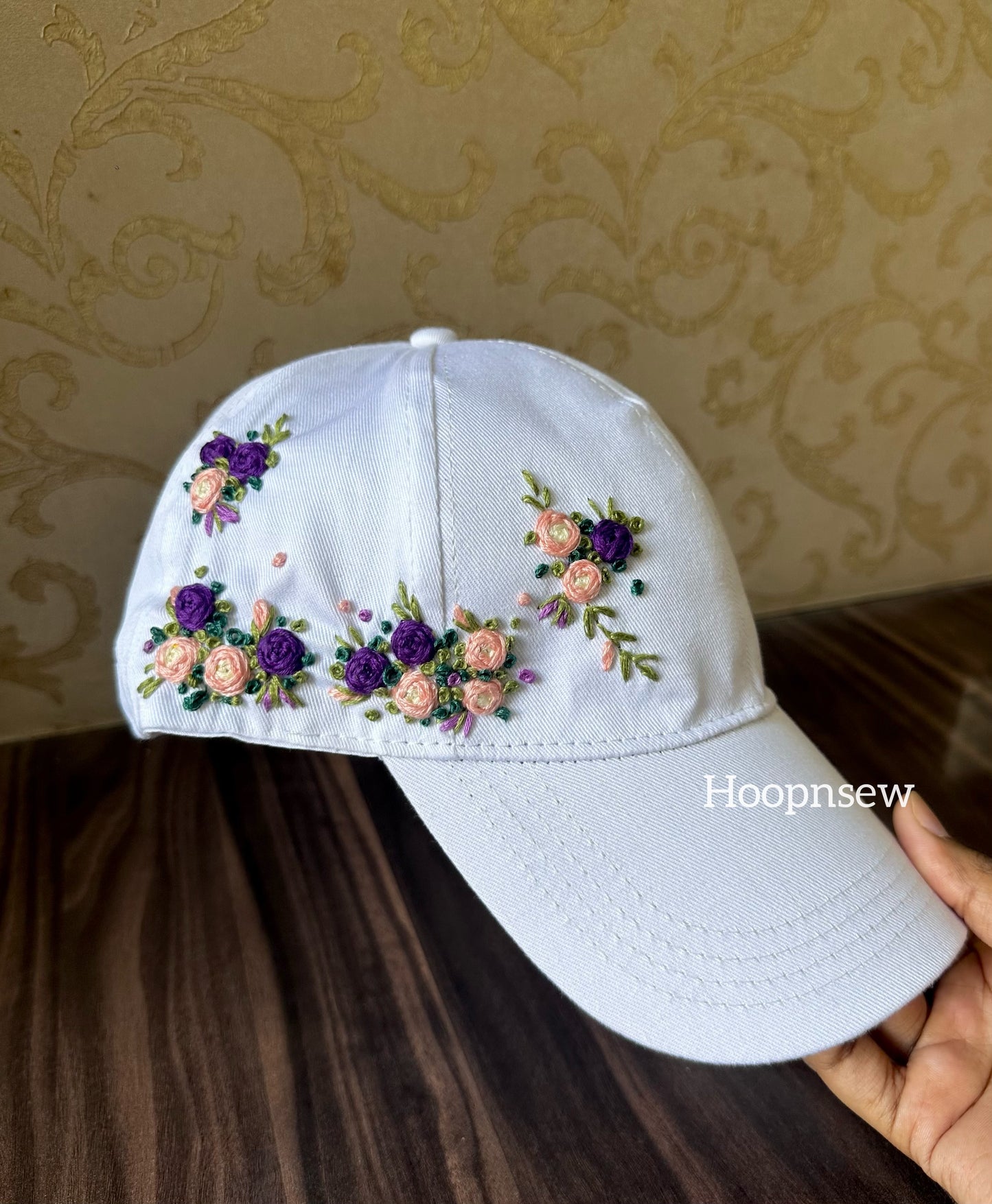 Floral embroidery cap