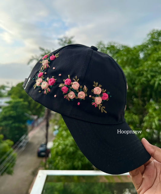 Floral embroidery cap