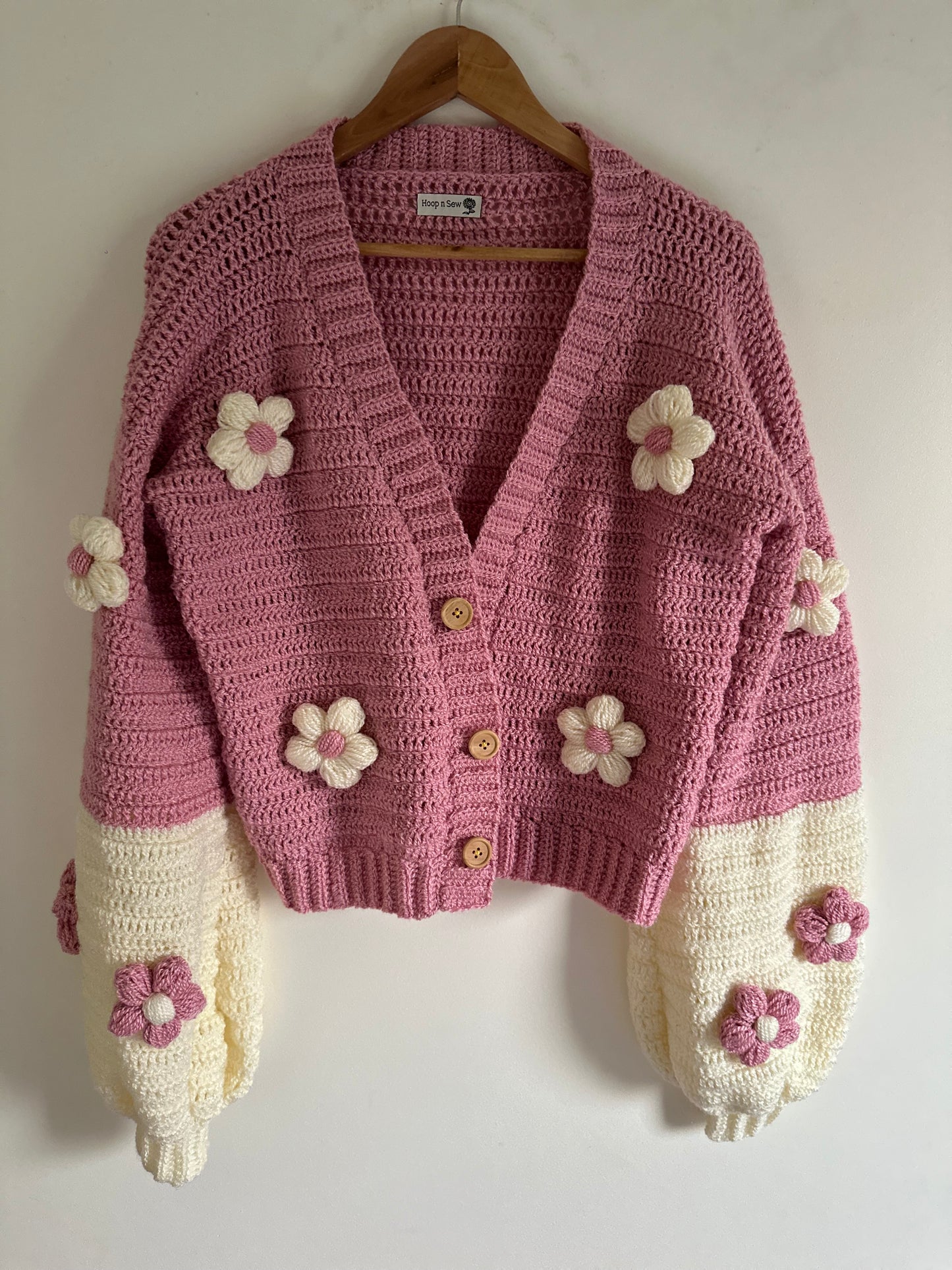 Pink & Cream duo crochet cardigan