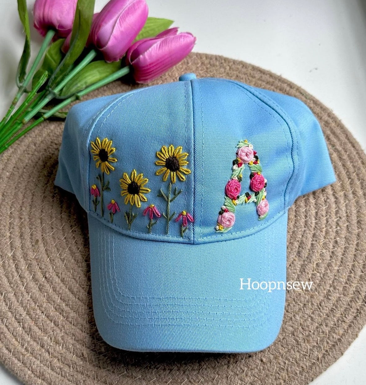 Florals+ Name initial embroidered cap