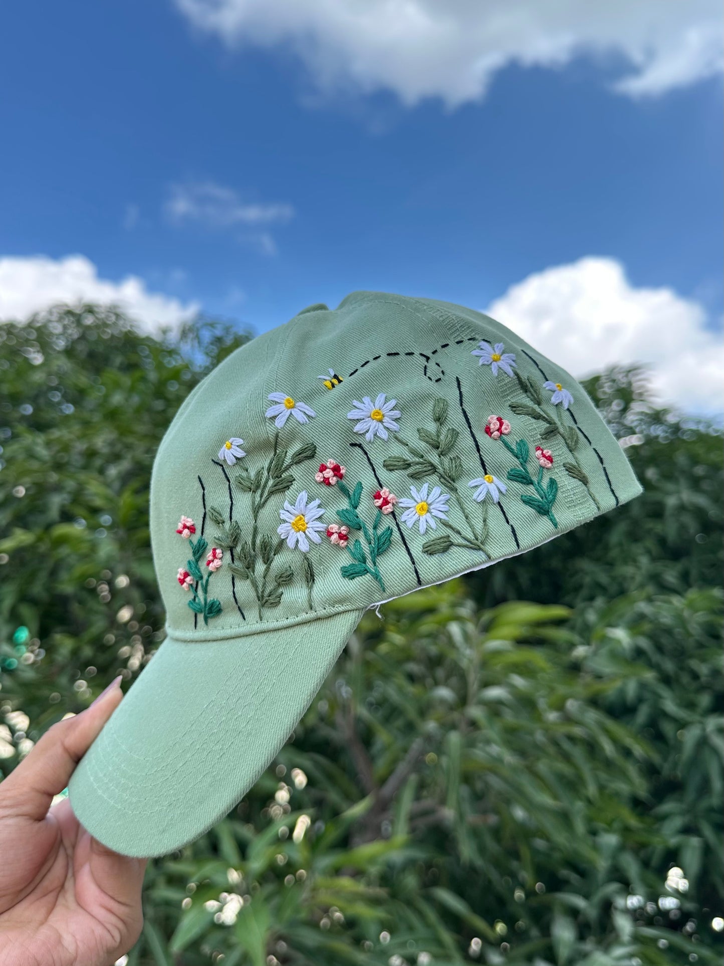 Floral embroidery cap