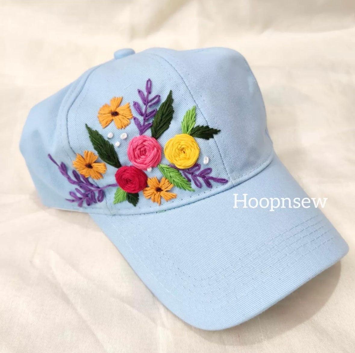 Floral embroidery cap