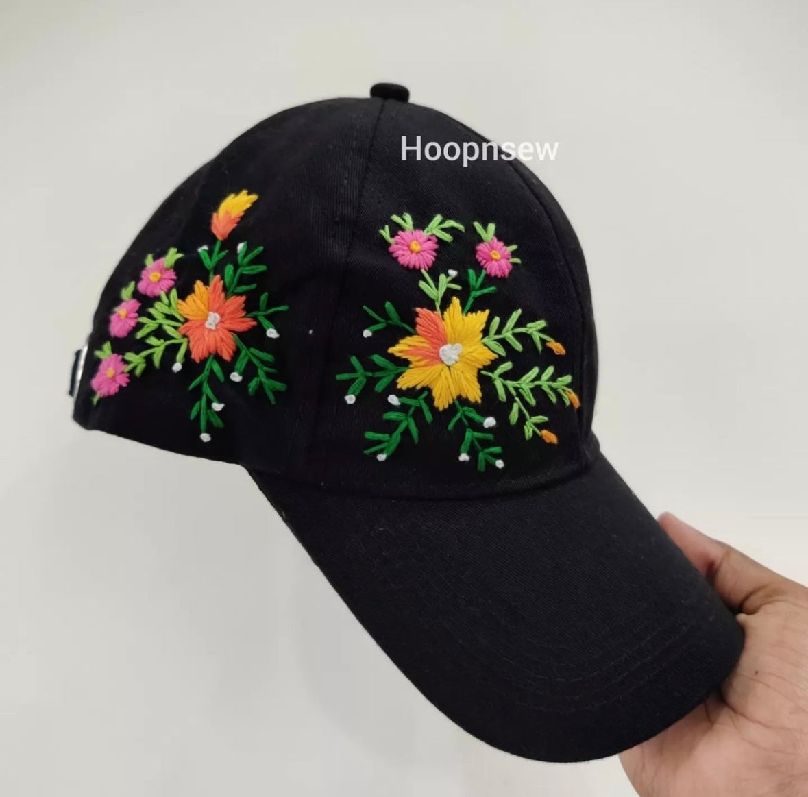 Floral embroidery cap