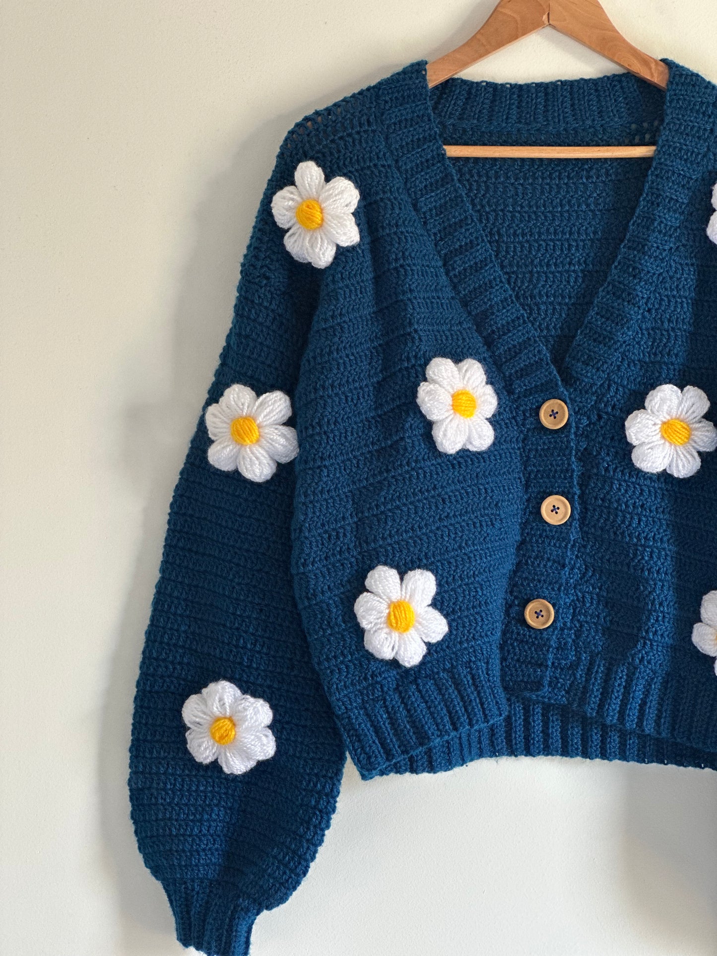 Dark blue daisy crochet cardigan