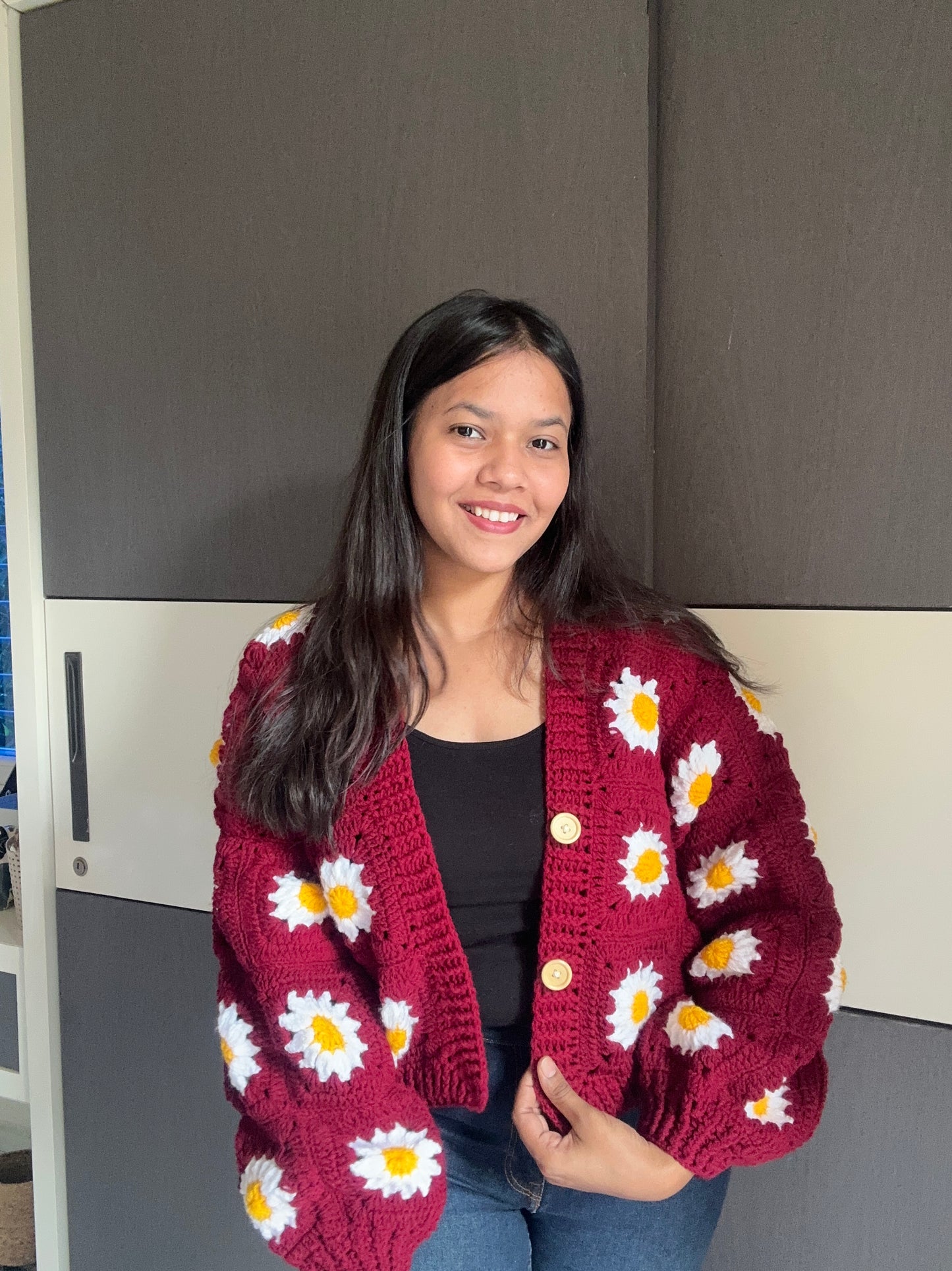 Maroon crochet cardigan