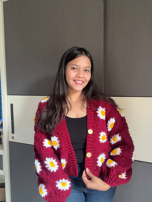 Maroon crochet cardigan