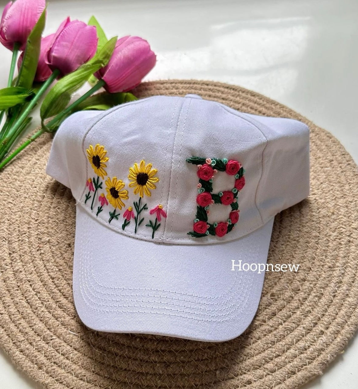 Florals+ Name initial embroidered cap