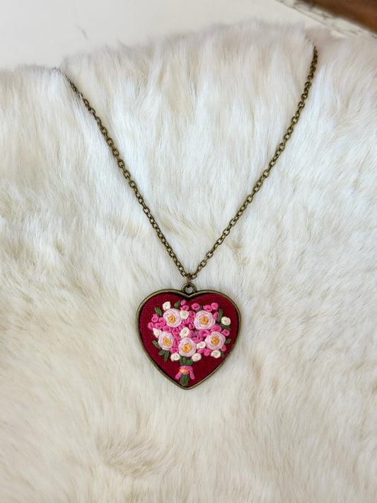 Heart embroidered pendant