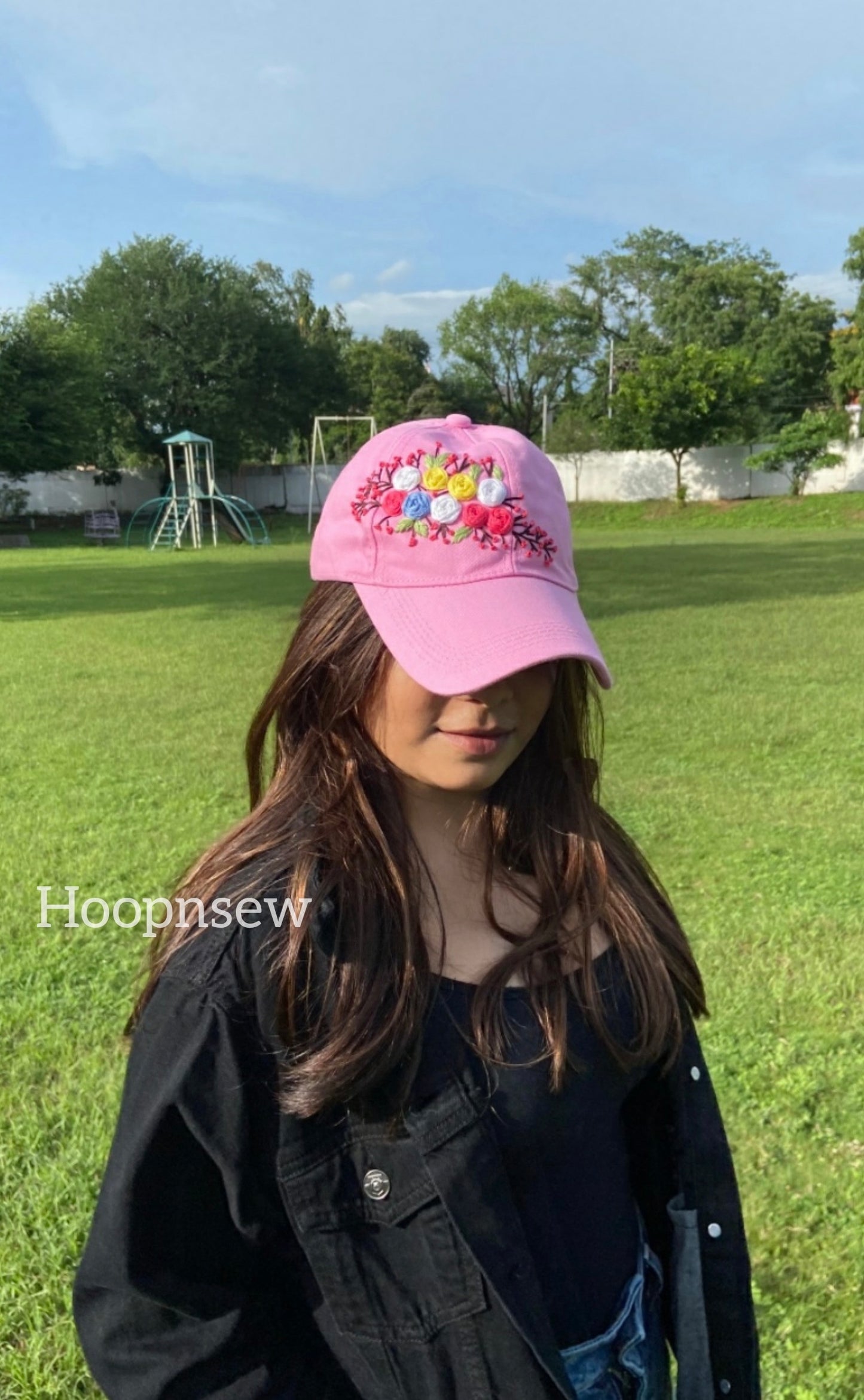 Floral embroidery cap