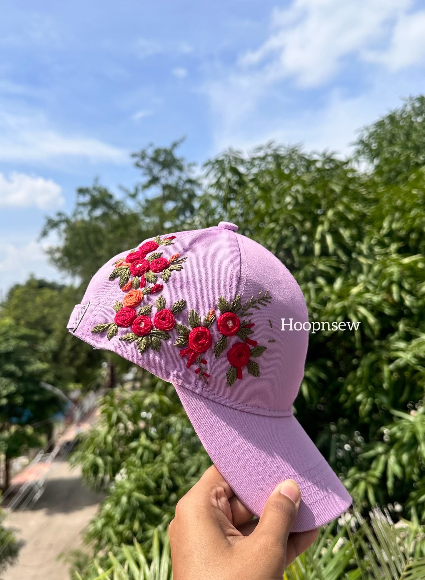 Floral embroidery cap