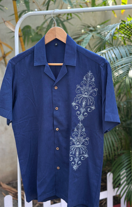 Embroidered indigo shirt