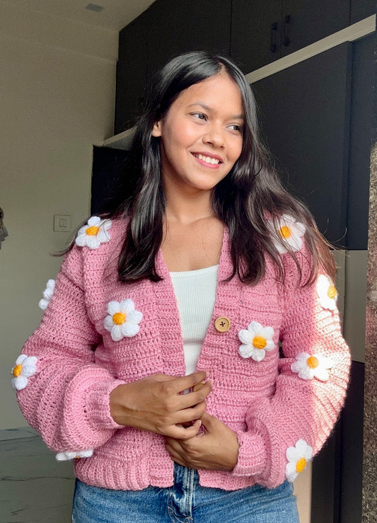 Pink Daisy crochet cardigan