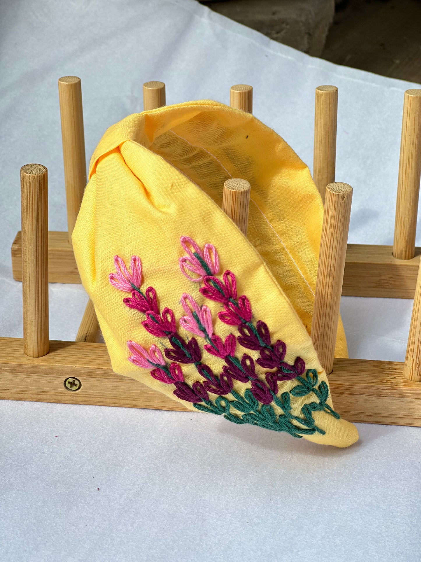 Hand-embroidered yellow floral headband