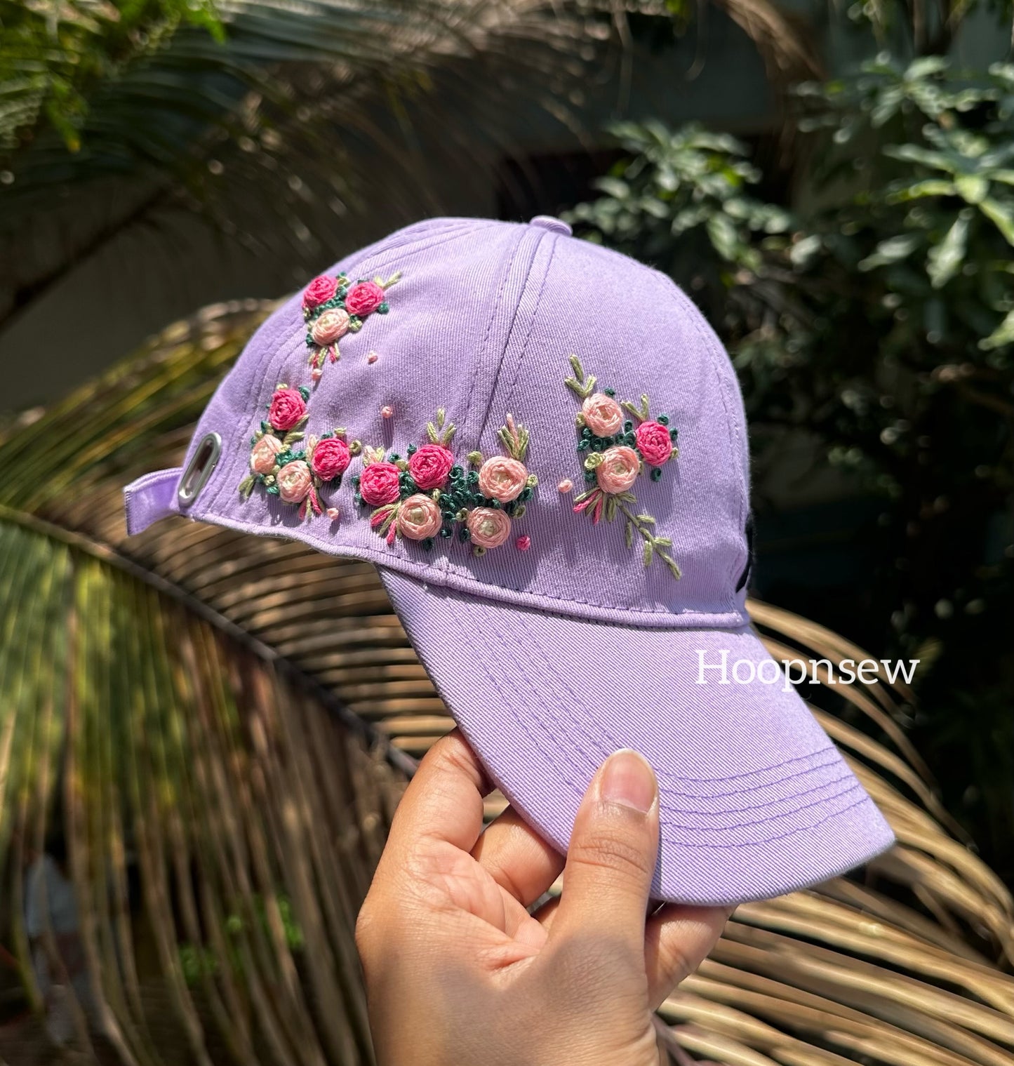 Floral embroidery cap