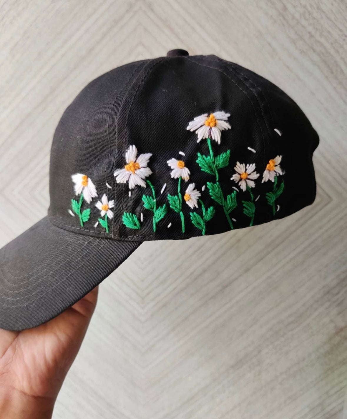 Floral embroidery cap