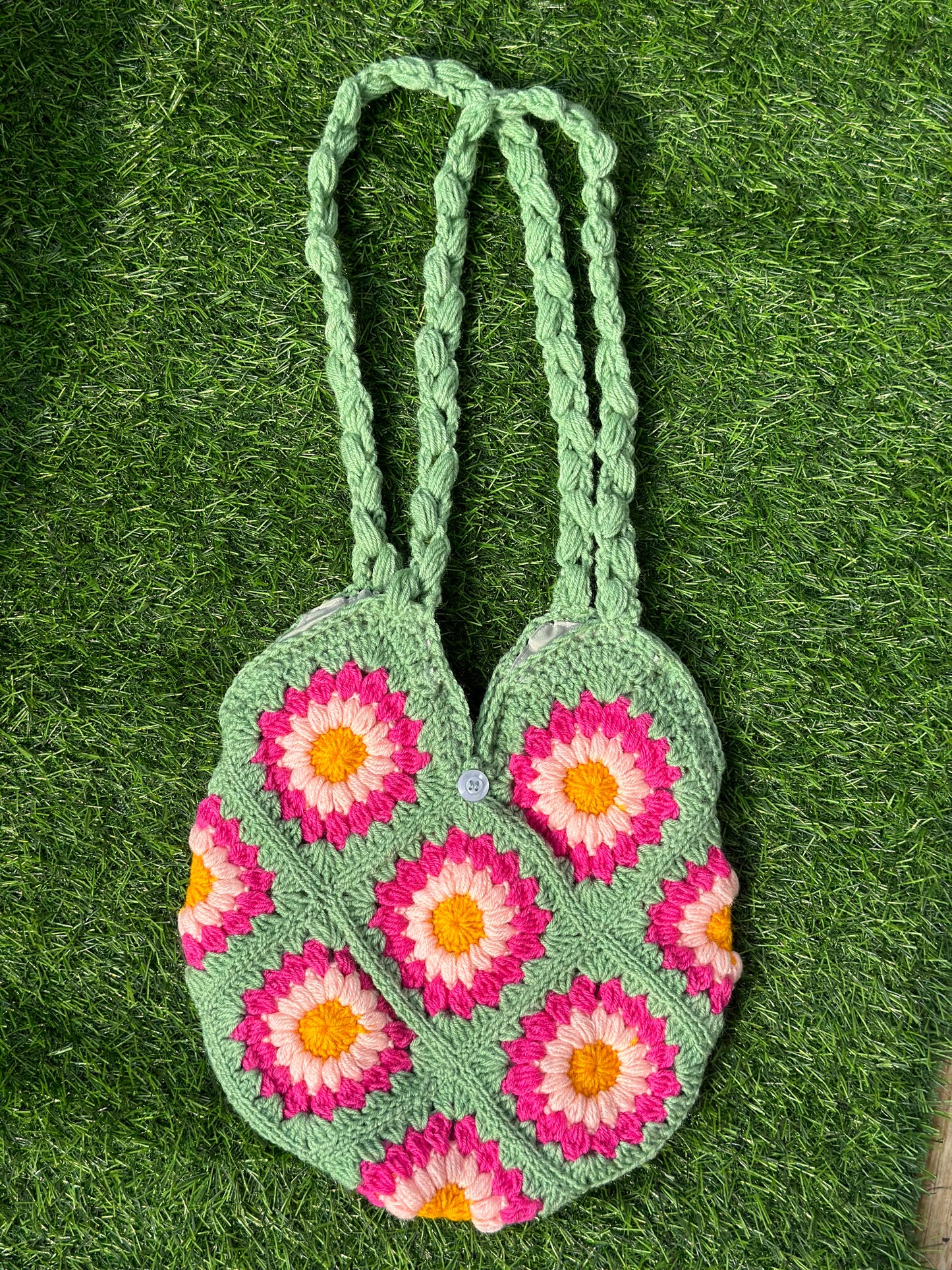 Floral crochet tote bag