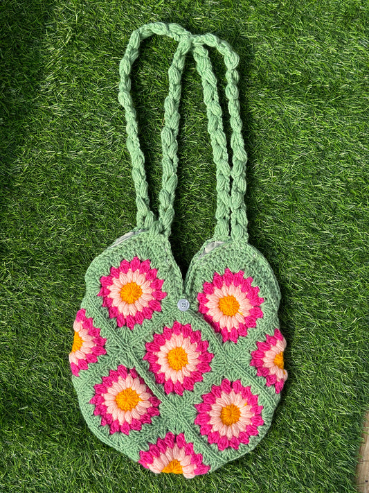 Floral crochet tote bag