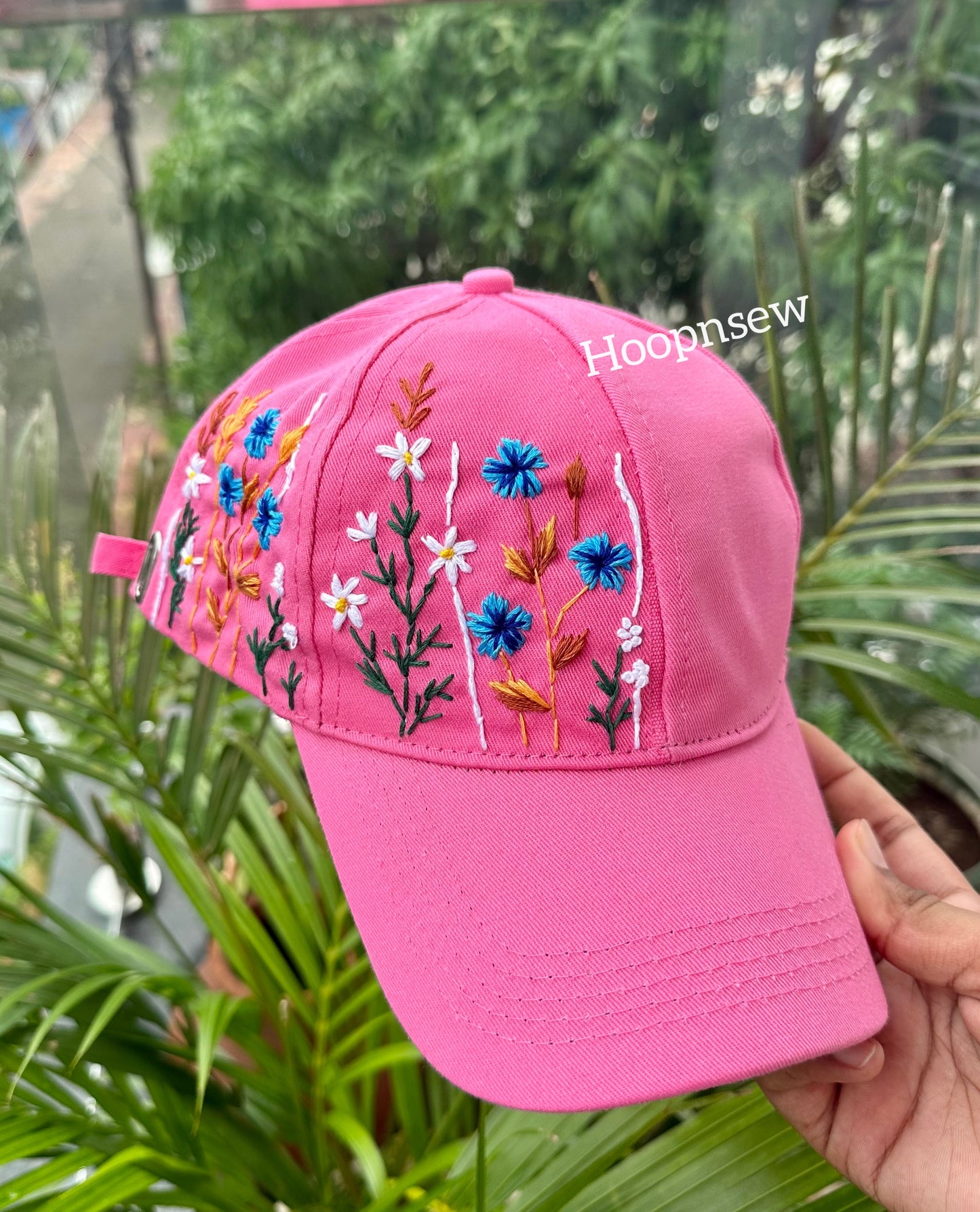 Floral embroidery cap