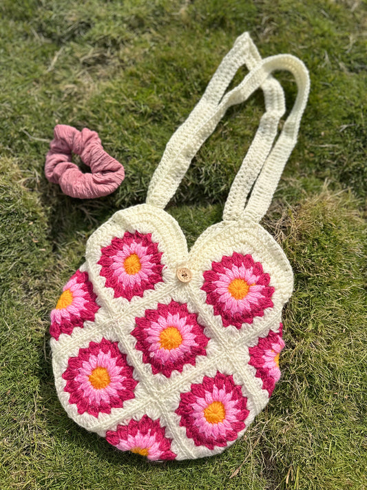 Floral crochet tote bag