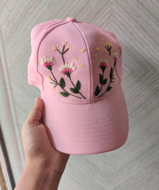 Floral embroidery cap