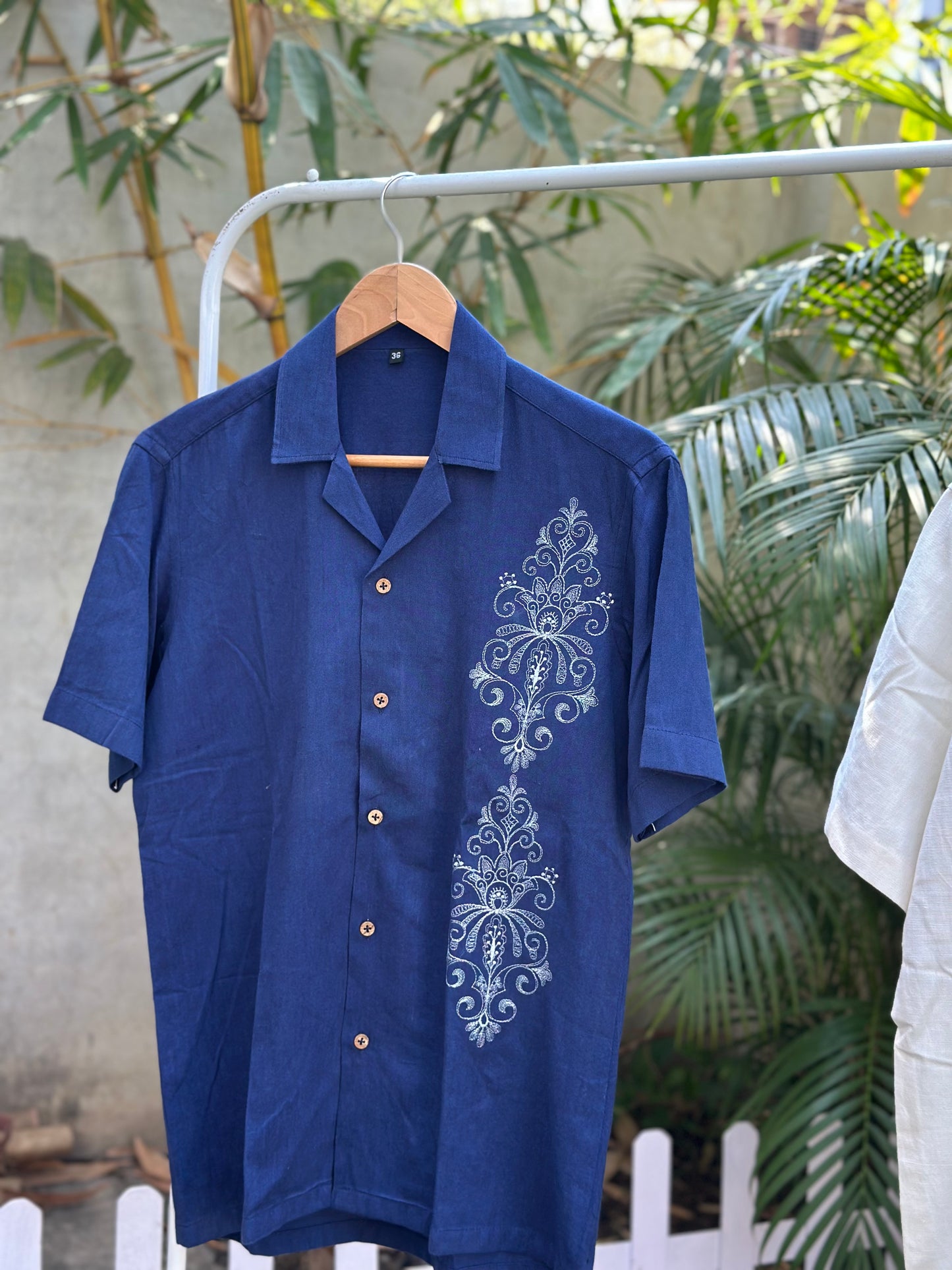 Embroidered indigo shirt