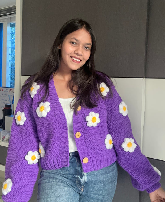 Purple daisy crochet cardigan