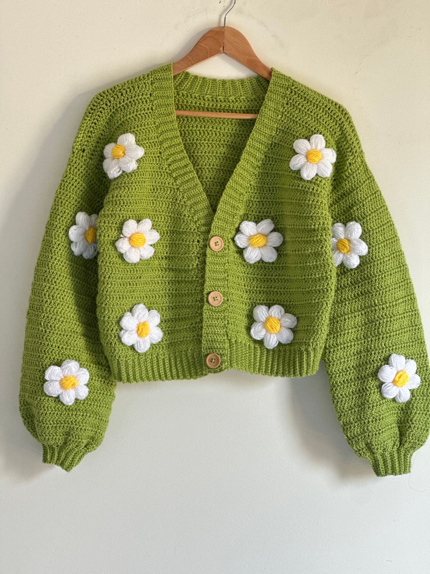 Green pastel daisy crochet cardigan