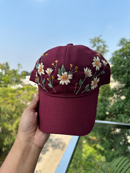 Floral embroidery cap