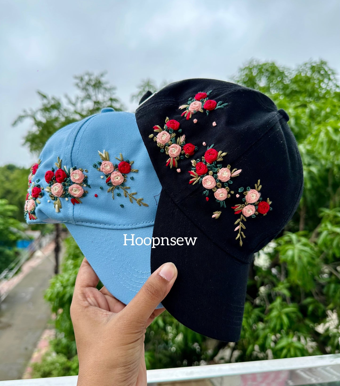 Floral embroidery cap