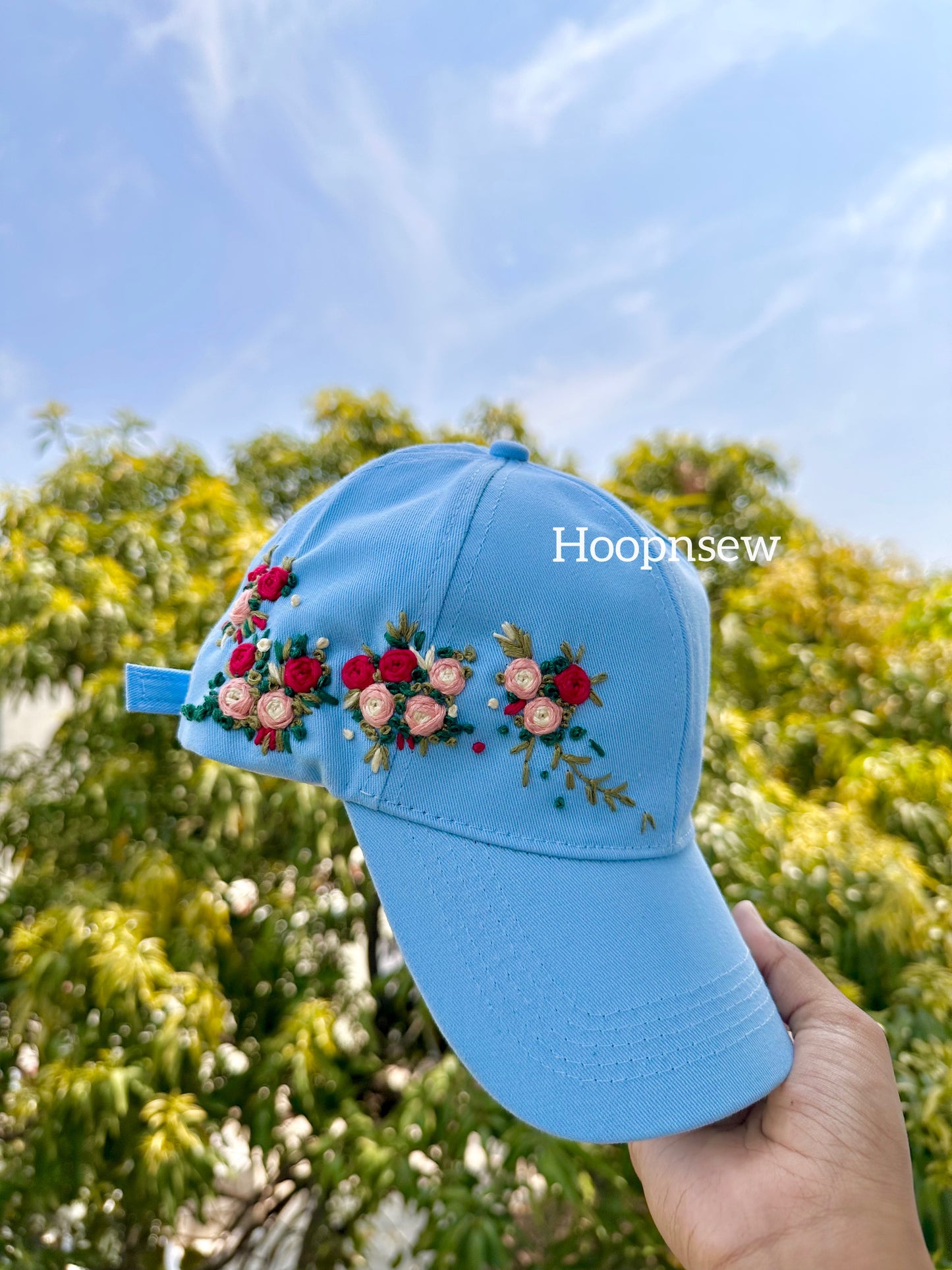 Floral embroidery cap