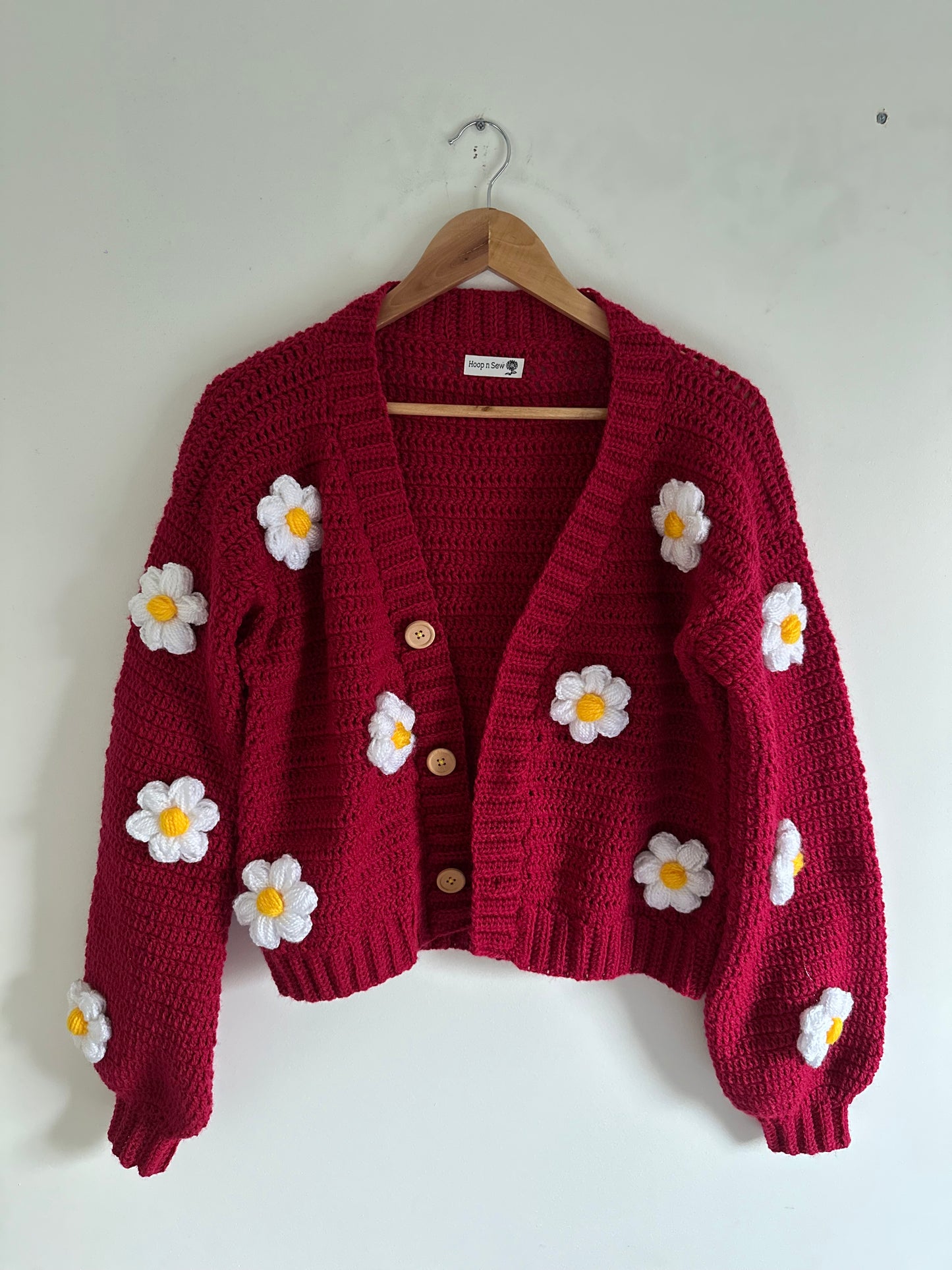 Red daisy crochet cardigan