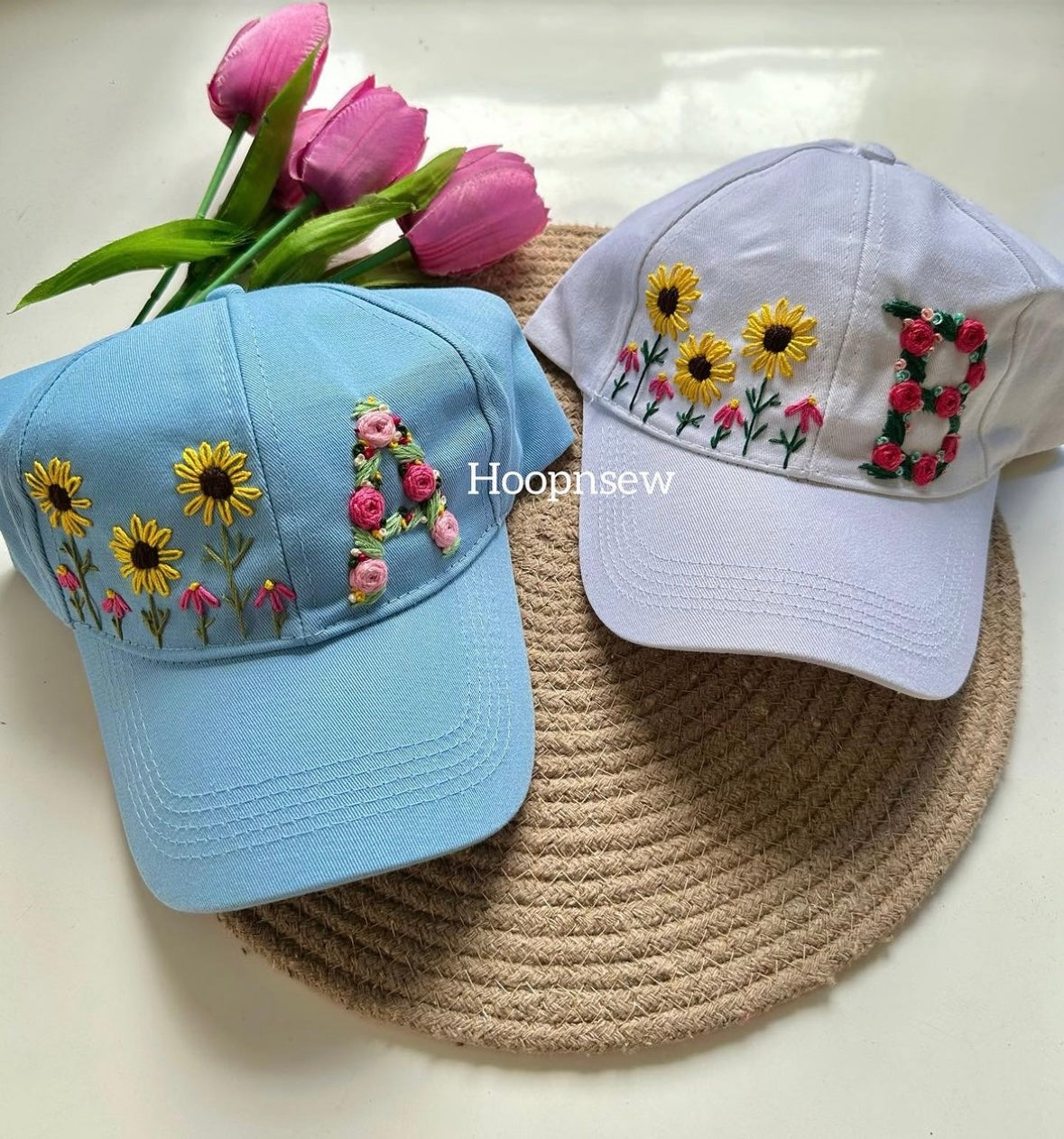 Florals+ Name initial embroidered cap