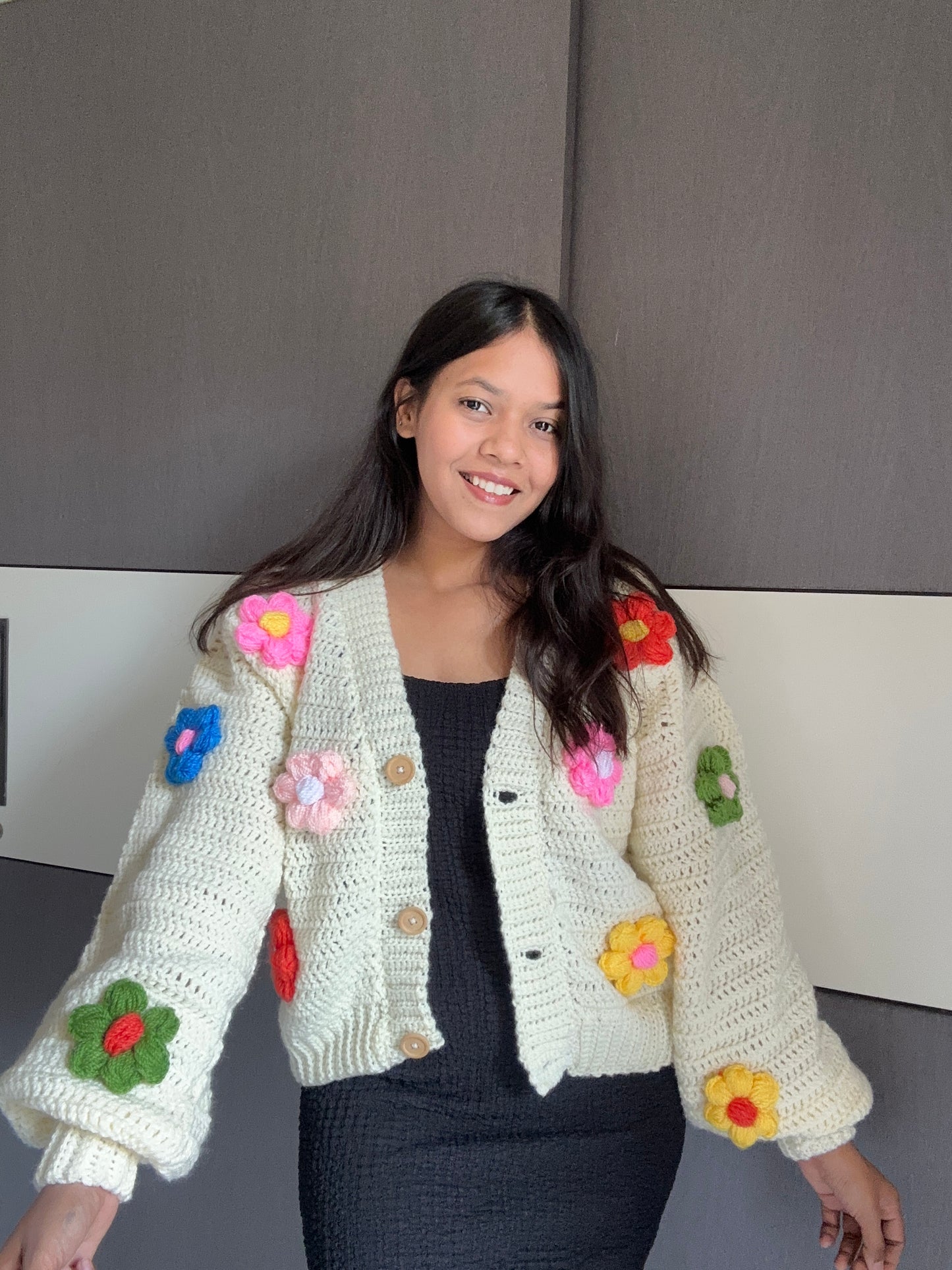 Off white multicoloured daisy cardigan