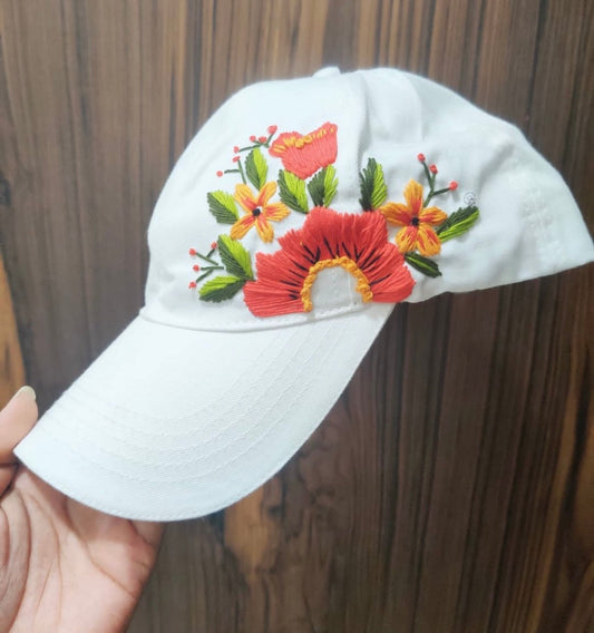 Floral embroidery cap