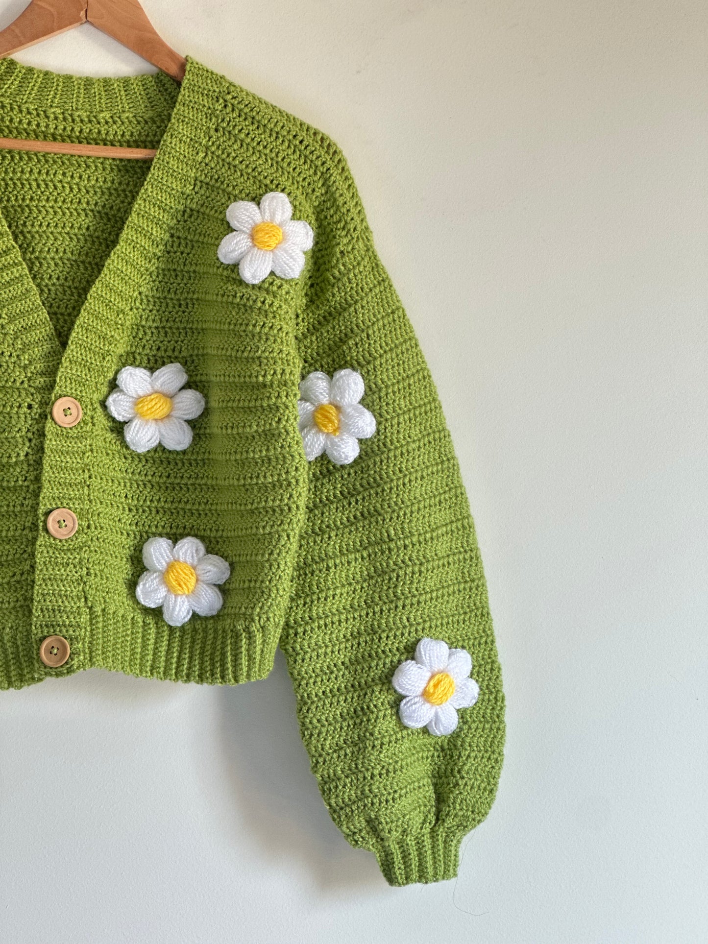 Green pastel daisy crochet cardigan