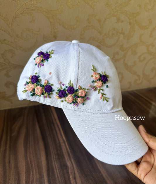 Floral embroidery cap