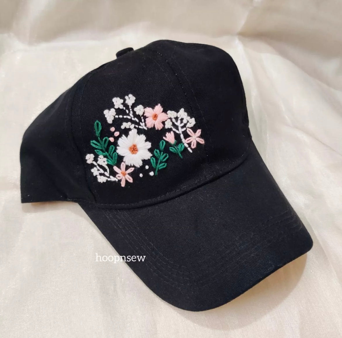 Floral embroidery cap