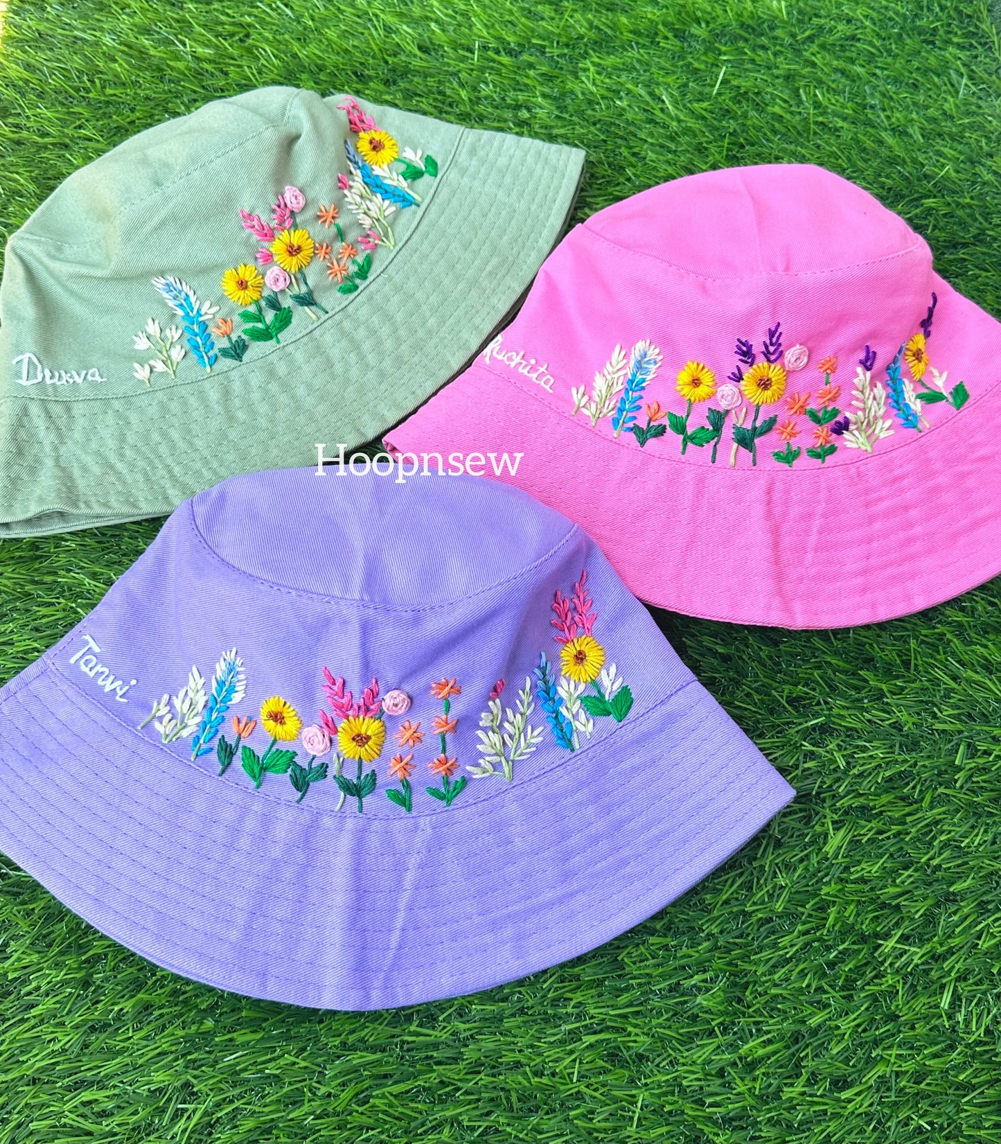 Name + floral embroidery hat