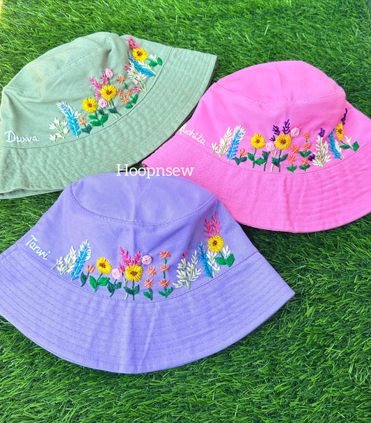 Name + floral embroidery hat