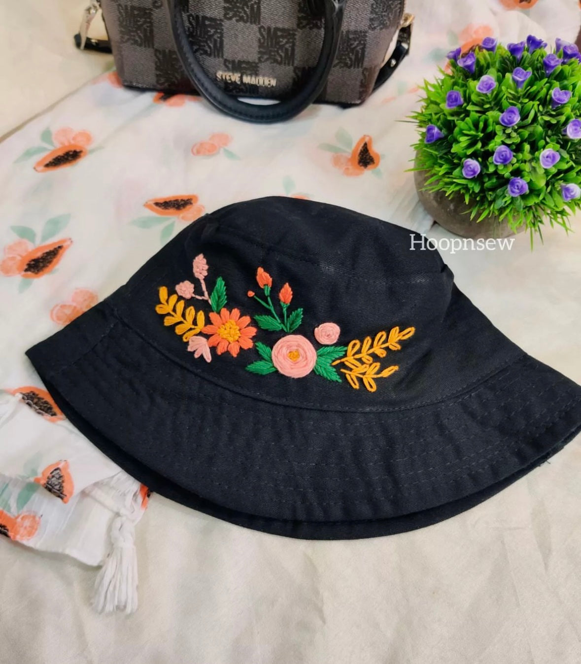 Floral embroidery hat