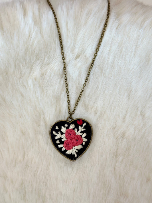 Heart embroidered pendant