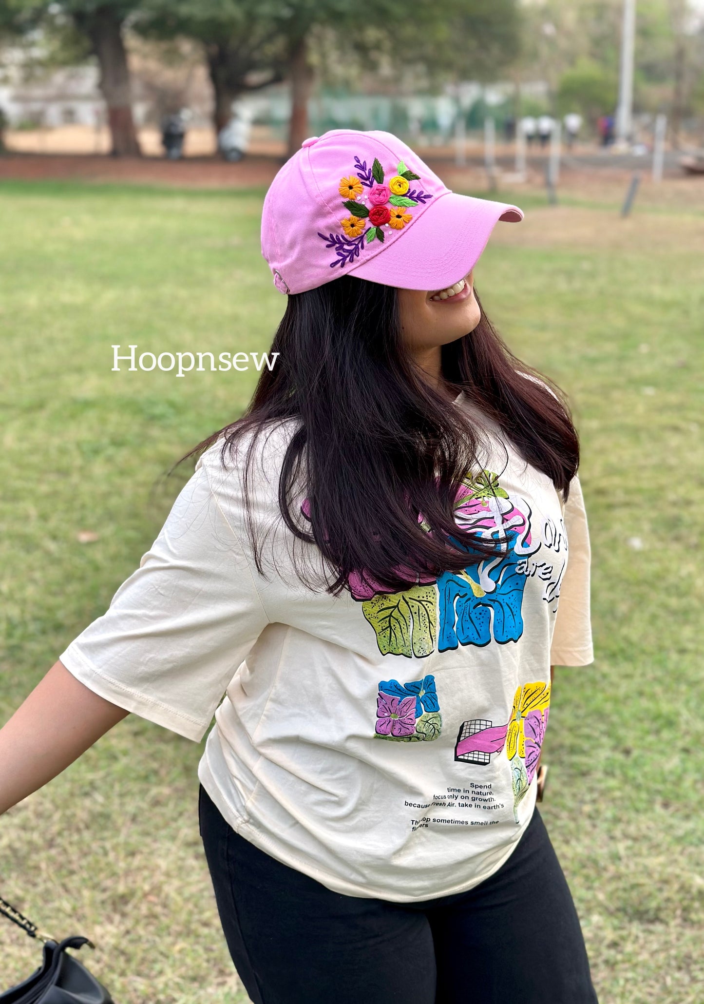 Floral embroidery cap